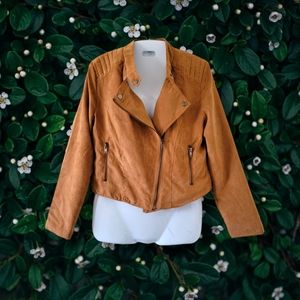 JustFab | NWOT Tan Faux Suede Cropped Lightweight Moto Jacket (SIZ M)